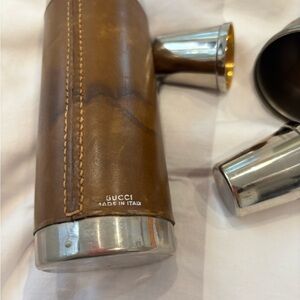 Gucci Tan Leather Flask with Silver Details